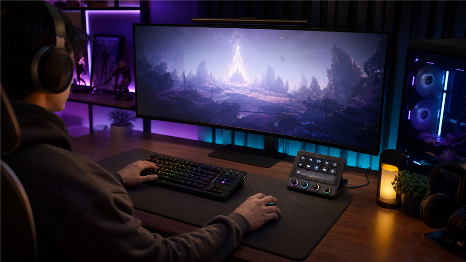 Gaming Room Control Setup: Keyboard, Stream Dock, or Both? with MiraBox product context in a modern desk setup