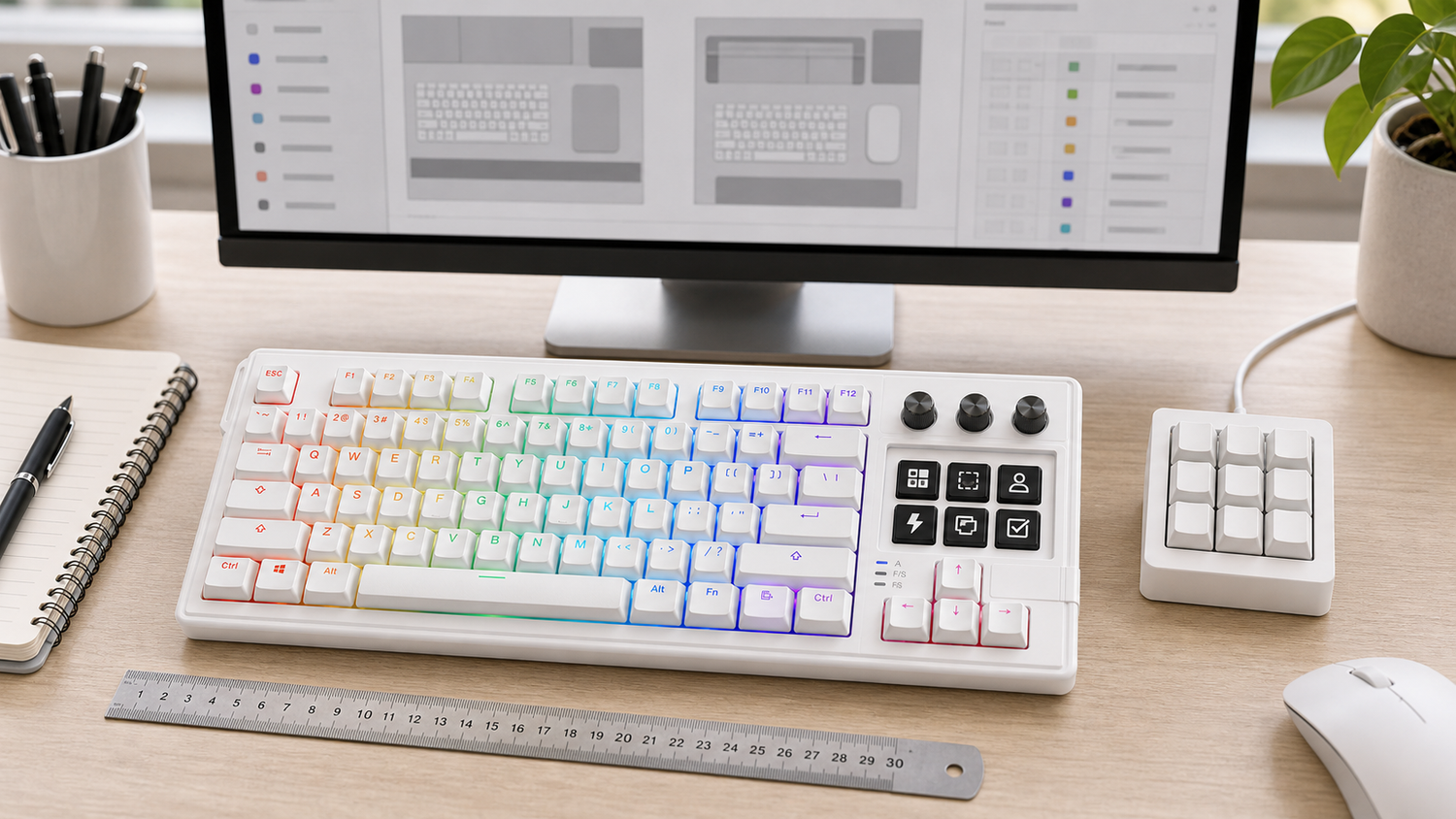 Keyboard With Screen vs Macro Keyboard: Which Fits Your Desk? with K1 Pro keyboard with screen in a modern desk setup