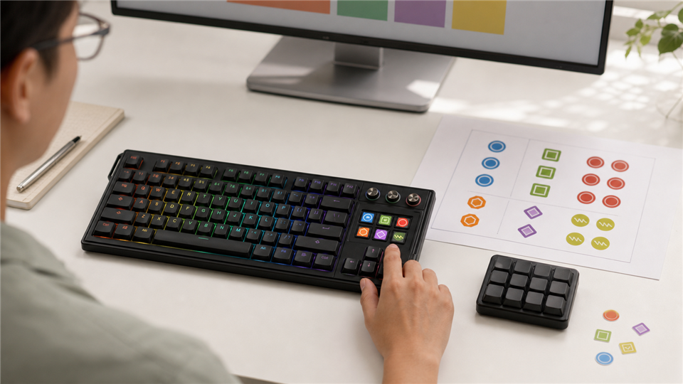 Keyboard With Visual Keys vs Regular Macro Keyboard: Which Is Easier to Remember? with MiraBox product context in a modern desk setup