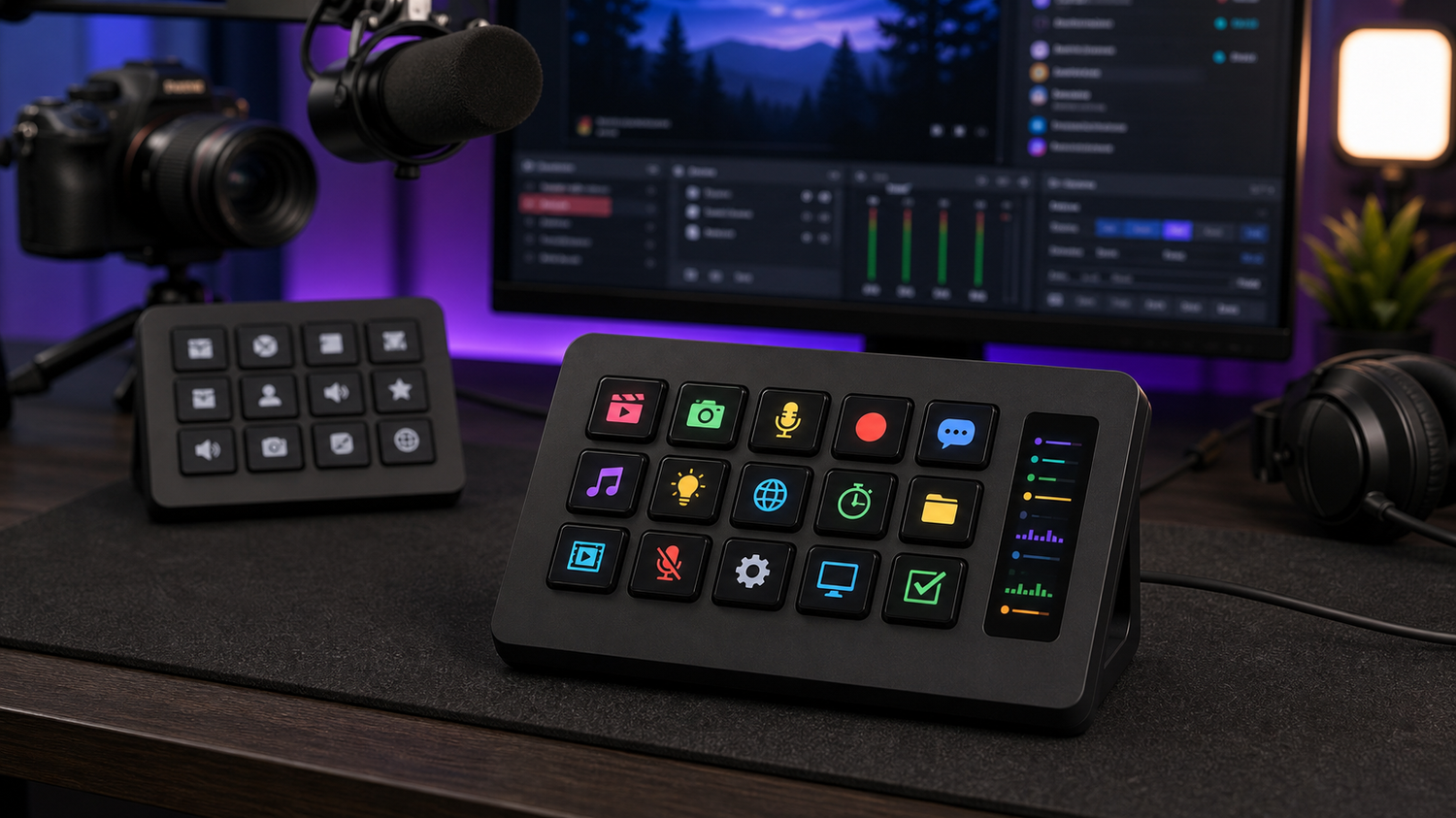 Stream Deck MK.2 Alternative With a Status Screen: Where 293S Fits with MiraBox 293S stream dock in a creator desk setup