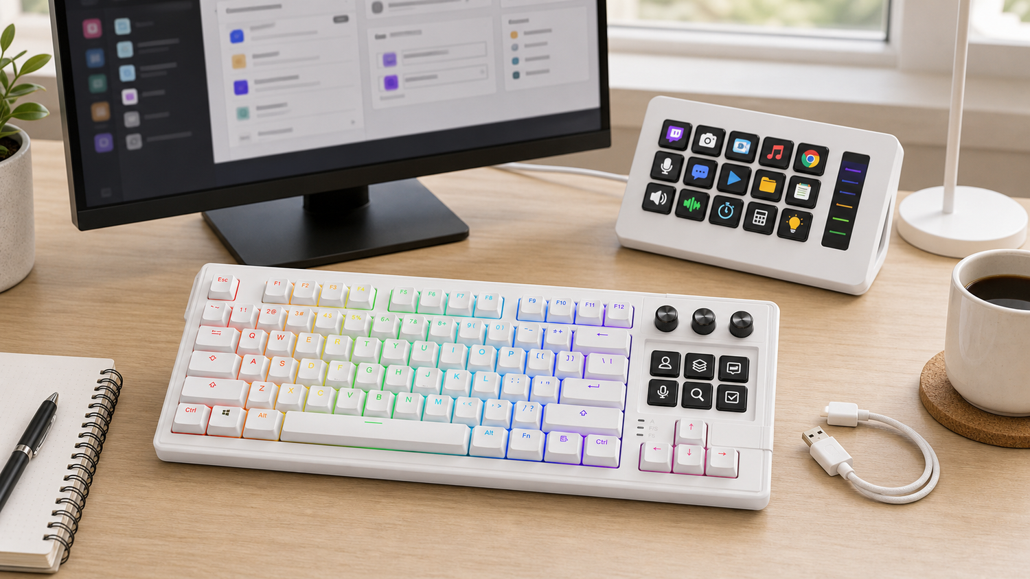 Keyboard With Screen vs Stream Dock: Which Control Layer Do You Need? with MiraBox 293S stream dock in a creator desk setup