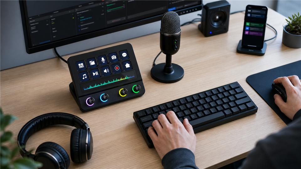 Stream Dock for OBS and Spotify: What Should Go on Your Control Deck? with MiraBox product context in a modern desk setup