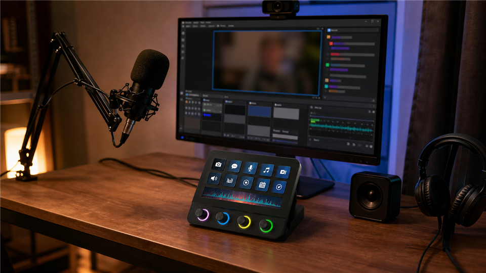 Budget Stream Deck Alternative for OBS, Music, and Daily Controls with MiraBox product context in a modern desk setup