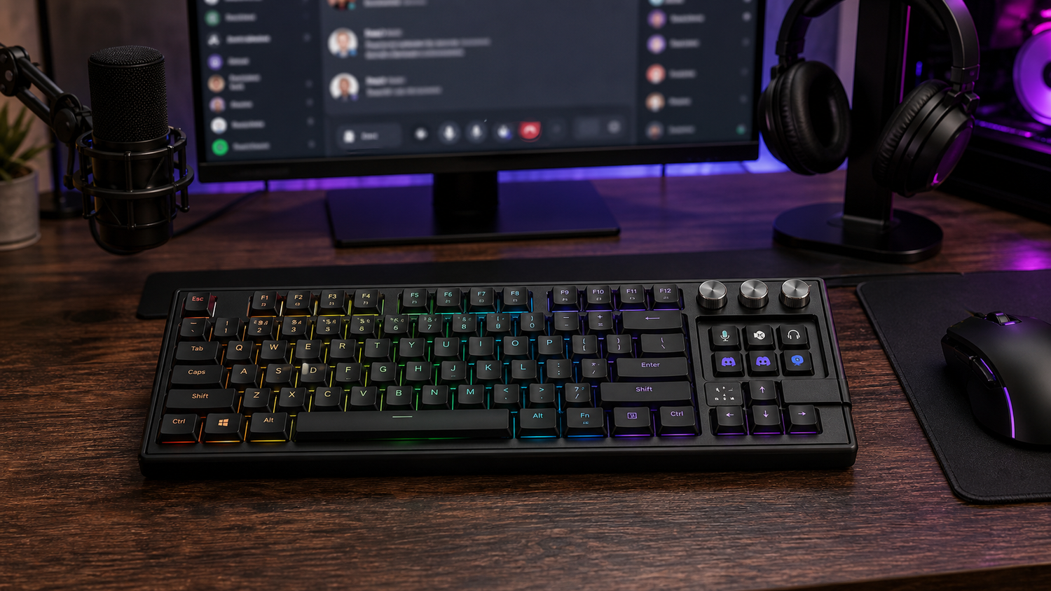 Good Keyboard for Discord Control: Mute, Push-to-Talk, and Server Shortcuts with K1 Pro keyboard with screen in a modern desk setup