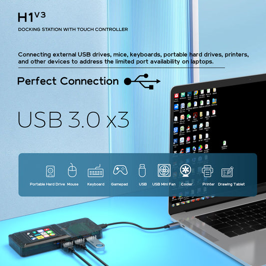 MiraBox H1 V3 Docking Station with Touch Controller - 100W PD, 4K HDMI, RJ45, 3 USB 3.0 Ports for Laptop Expansion